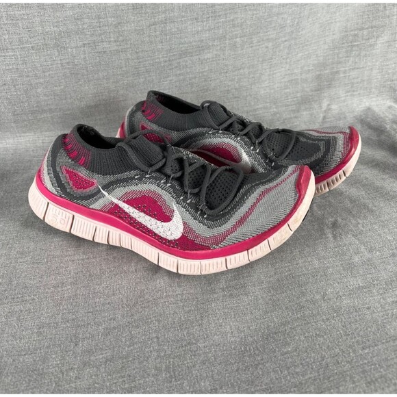 Nike Free 5.0 Flyknit Women's Size 8 Running Shoes Pink Grey - Picture 1 of 8